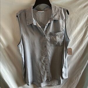 Time and Tru Light Gray Sleeveless Button-Down Shirt